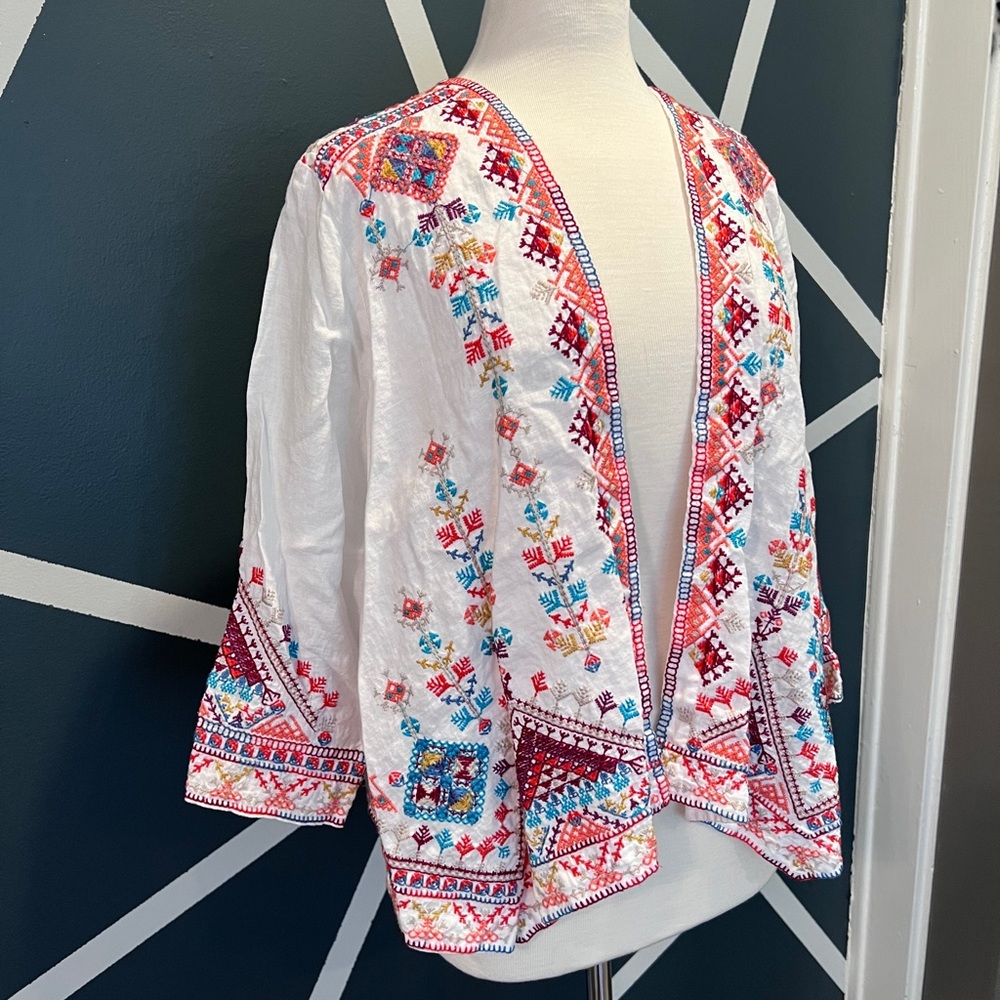 Johnny Was Velsia Embroidered Linen Bolero - Picture 5 of 9